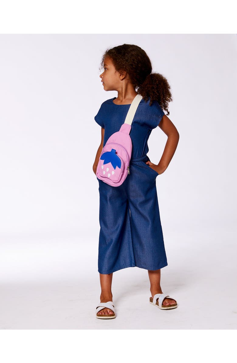 Deux par Deux Girl's Chambray Jumpsuit Navy Blue, Alternate, color, 