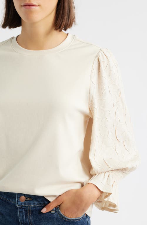 Wit & Wisdom Mixed Media Smocked Sleeve Top In Neutral