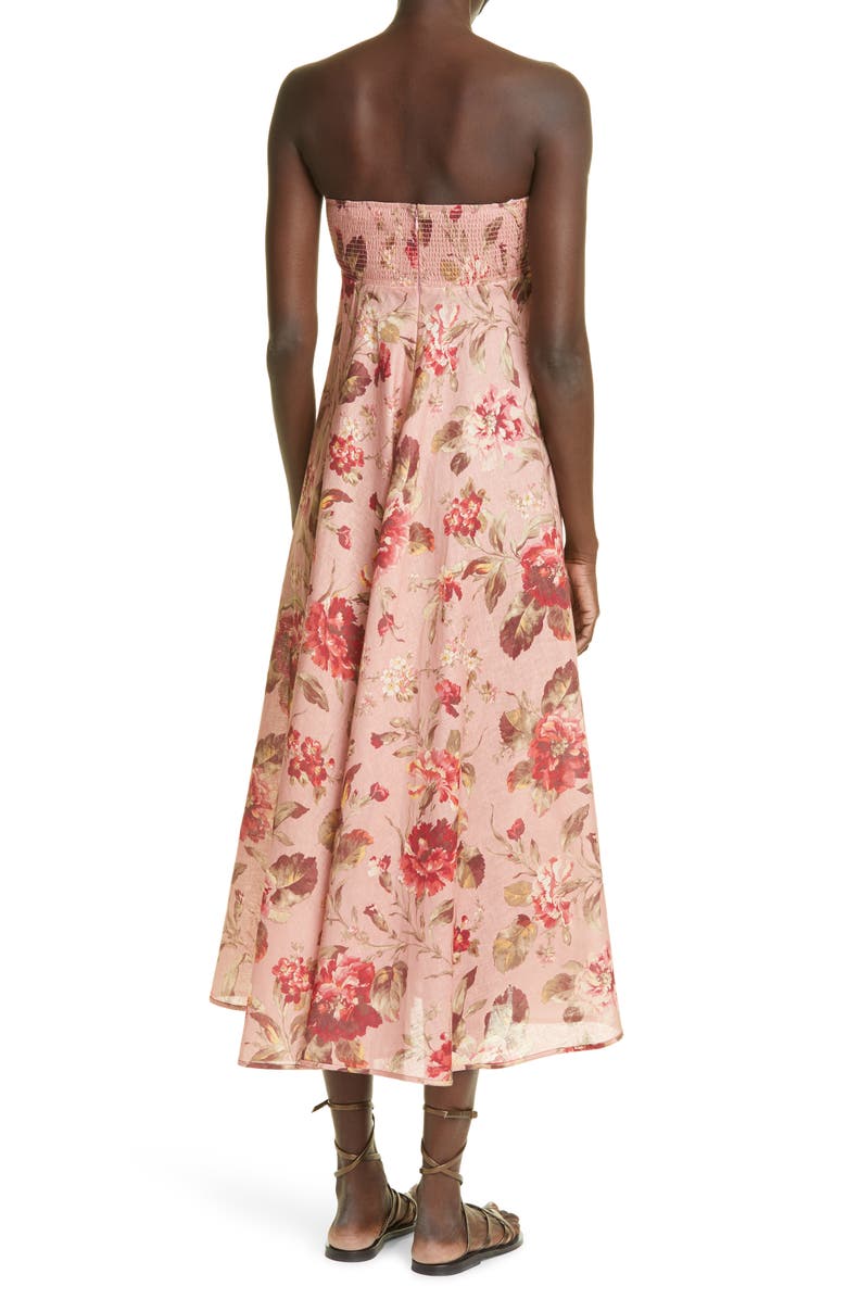 Zimmermann Cassia Floral Print Linen Bandeau Midi Dress, Alternate, color, 