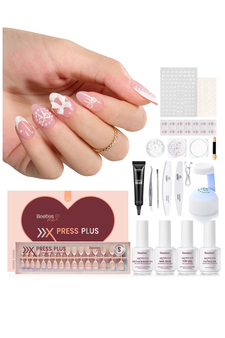 French Tip Gel Press On Nail Starter Kit Short Almond, Main, color, None