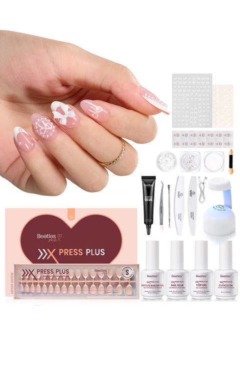 French Tip Gel Press On Nail Starter Kit Short Almond (224 pcs)