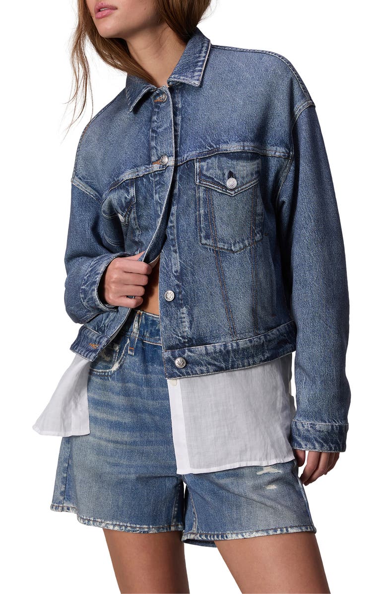 rag & bone Miramar Printed Denim Cotton Terry Trucker Jacket, Main, color, Walker