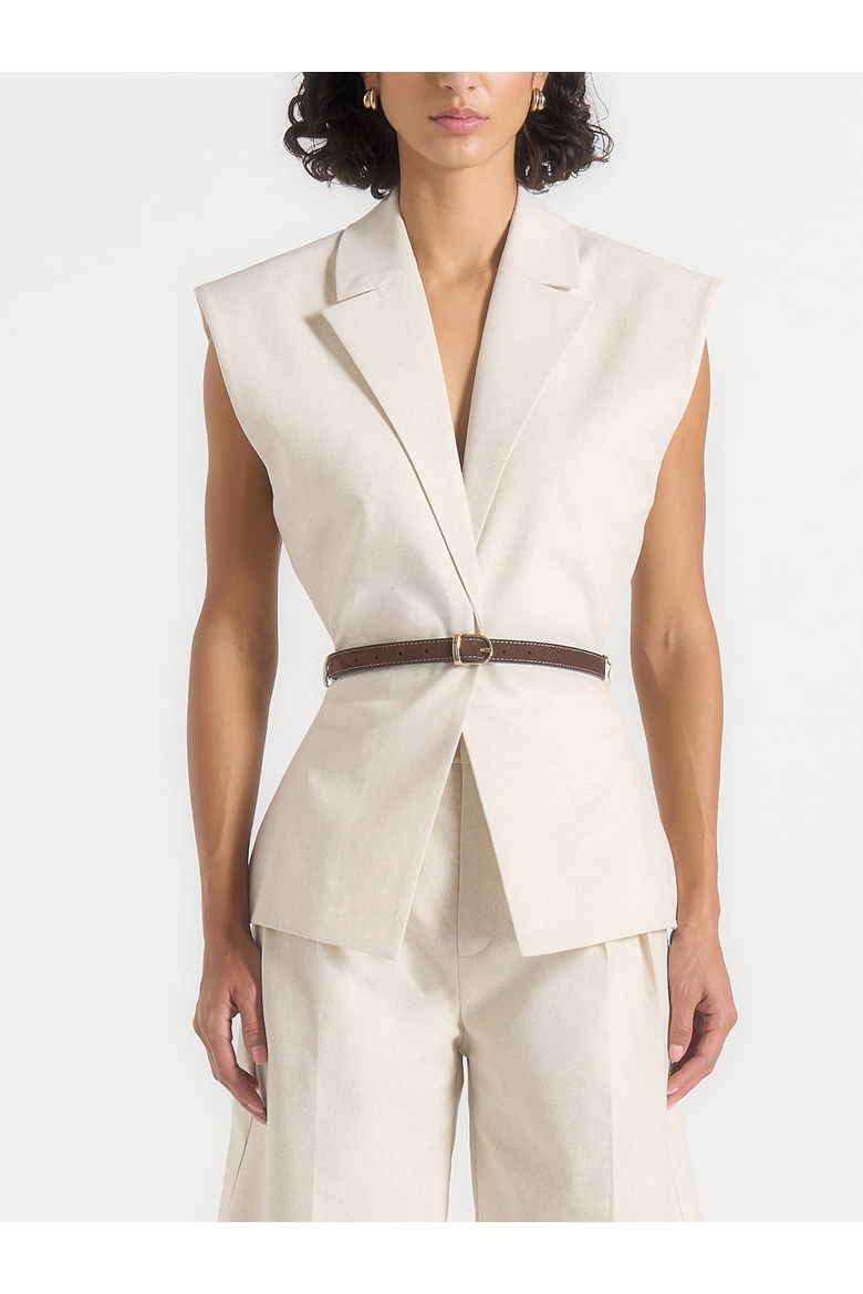 Linda Linen Wide Shoulder Waistcoat, Alternate, color, Natural