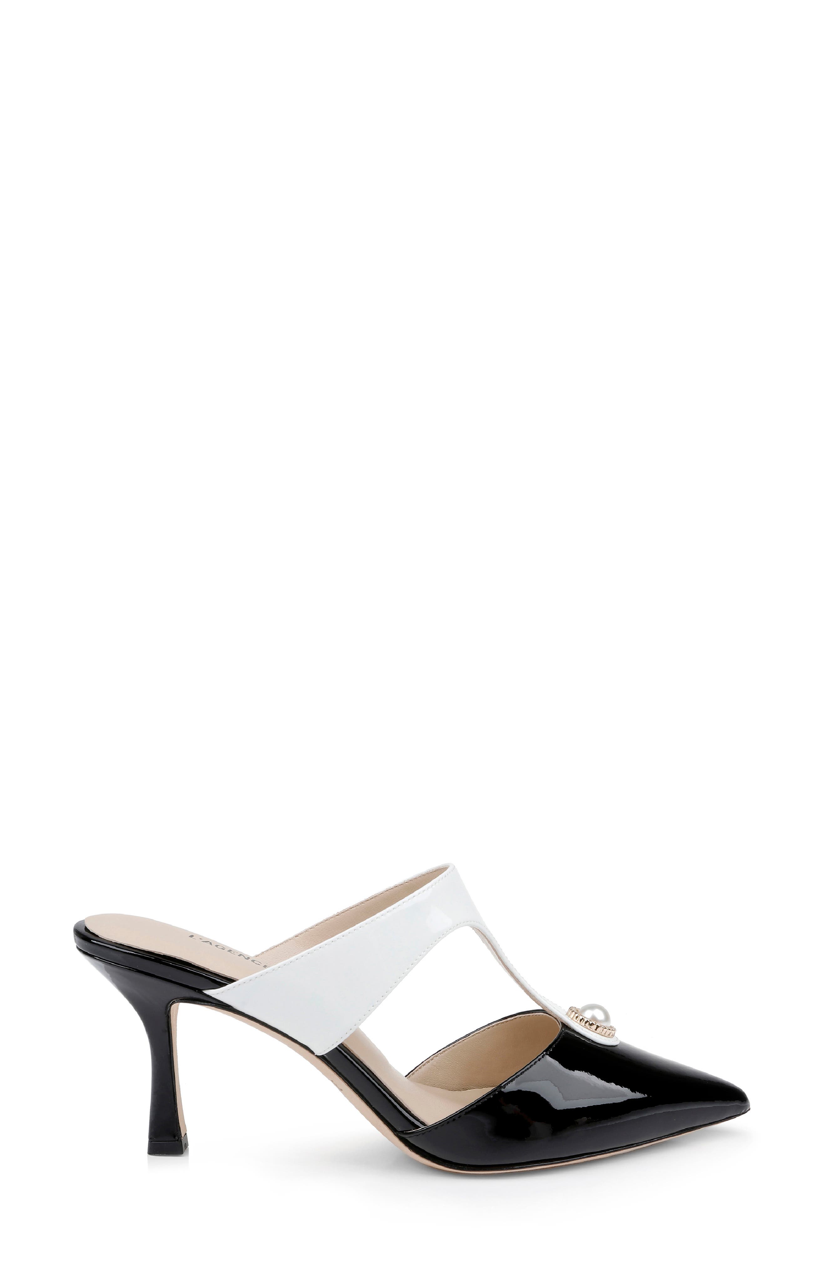 L
AGENCE Bayonne Pointed Toe Pump, Alternate, color, Black/ White
