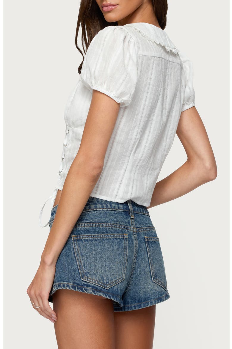 Valera Lace-Up Cotton Button-Up Shirt, Alternate, color, WHITE