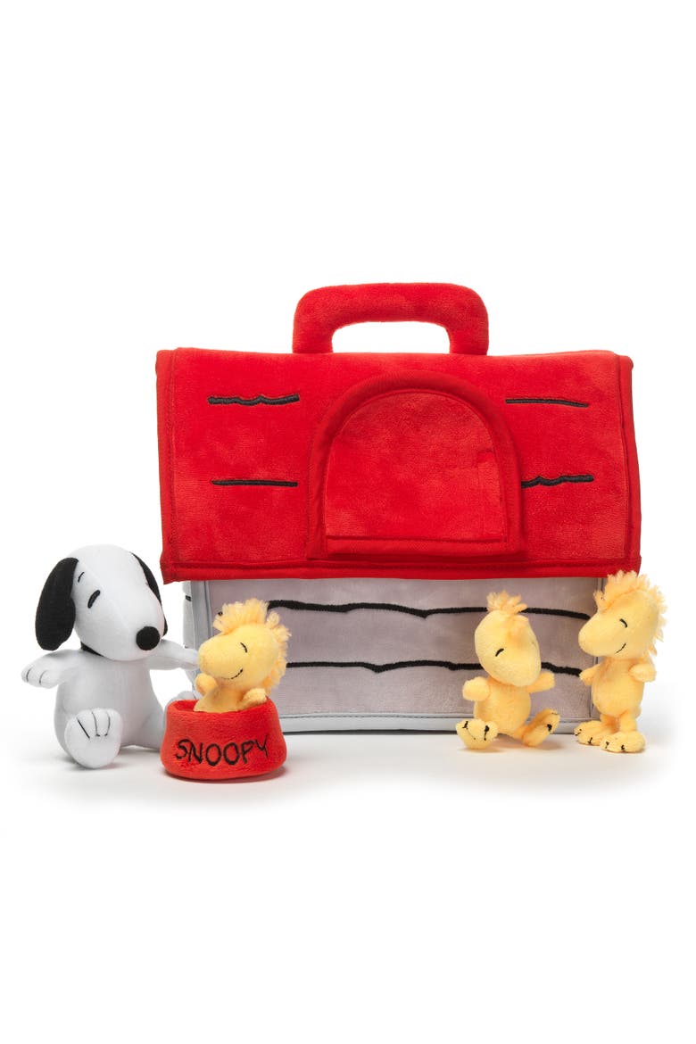 Classic Snoopy Interactive Plush Doghouse with 5 Stuffed Animal Toys, Alternate, color, Red Multi