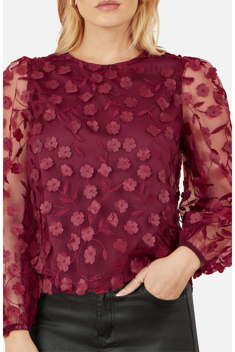 Sheer Sleeve Applique Top, Alternate, color, Burgundy