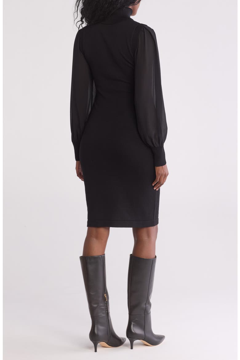 Turtleneck Chiffon Sleeve Sheath Dress, Alternate, color, BLACK