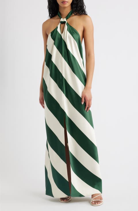 Vega Stripe Satin Halter Dress