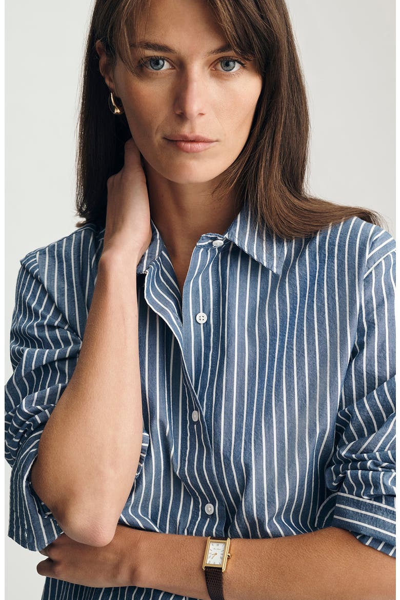 Stripe Relaxed Fit Stretch Cotton Button-Up Shirt, Alternate, color, NAVY PEONY STRIPE