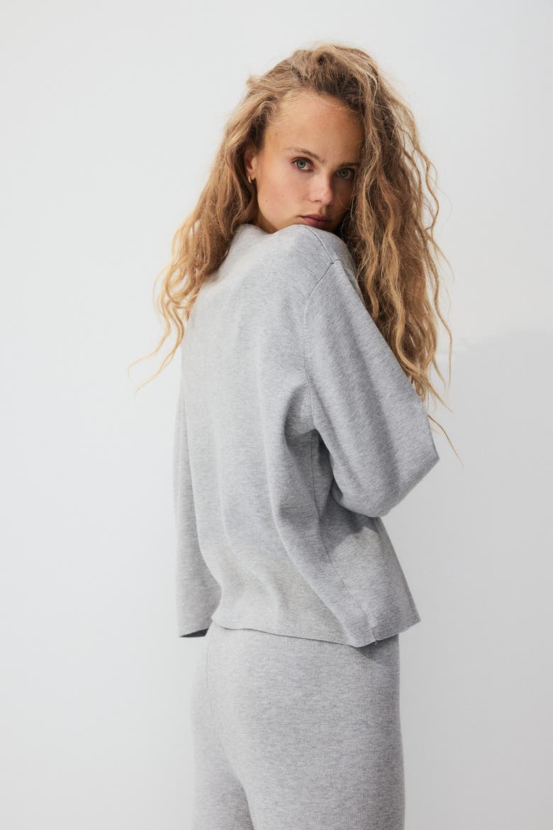 Fine-Knit Cardigan, Alternate, color, Gray melange
