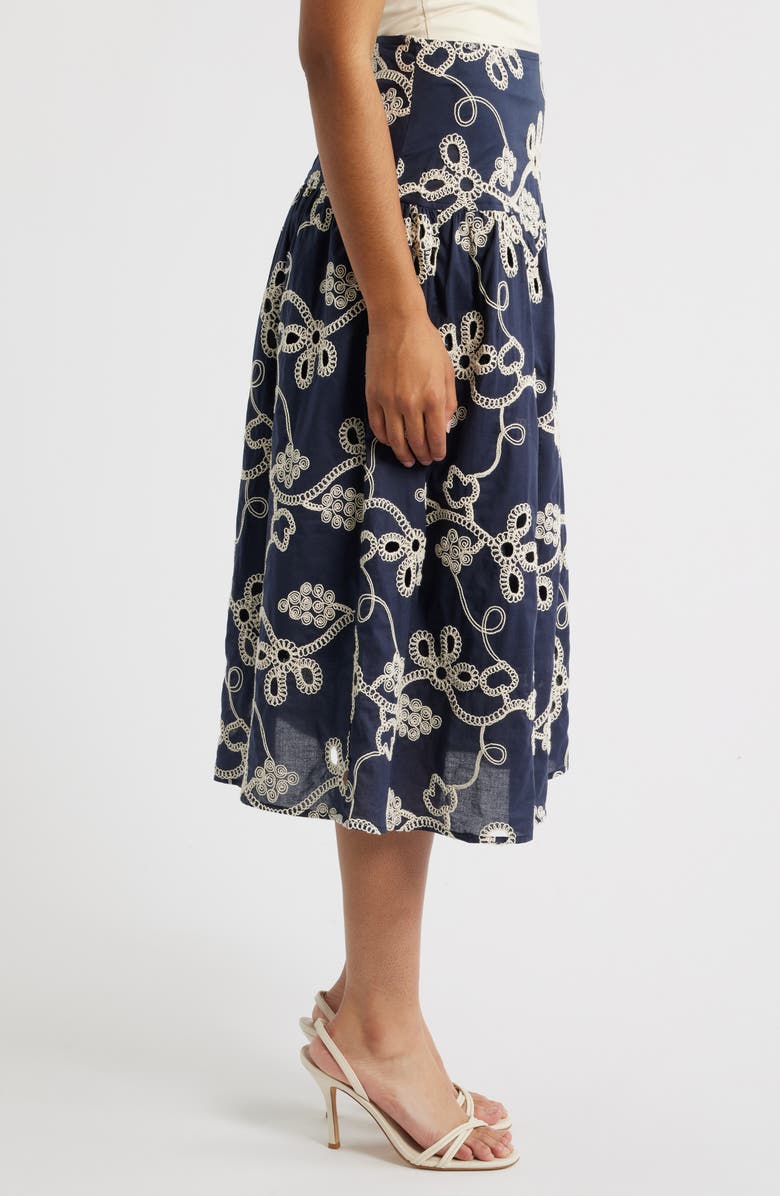 CeCe Embroidery Flounce Cotton Skirt, Alternate, color, Night Shade