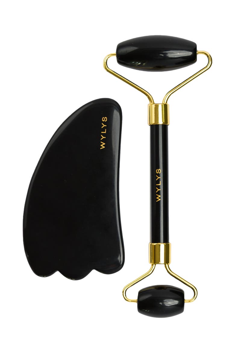 Black Obsidian Gua Sha + Face Roller Set, Main, color, None