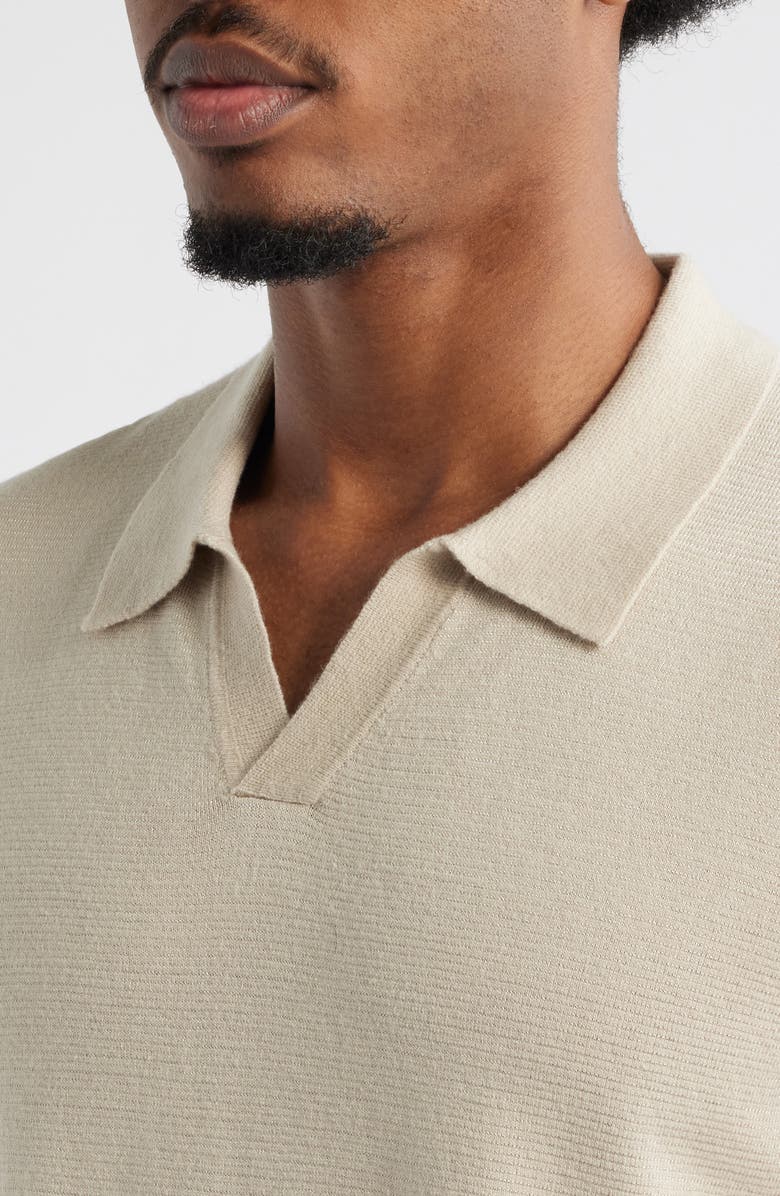 Open Edit Short Sleeve Johnny Collar Polo Sweater, Alternate, color, Beige Birch
