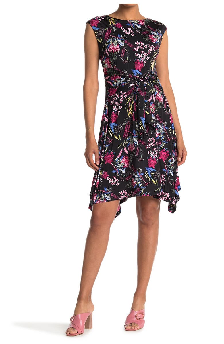 PAPILLON Floral Round Neck Stretch Dress, Alternate, color, 