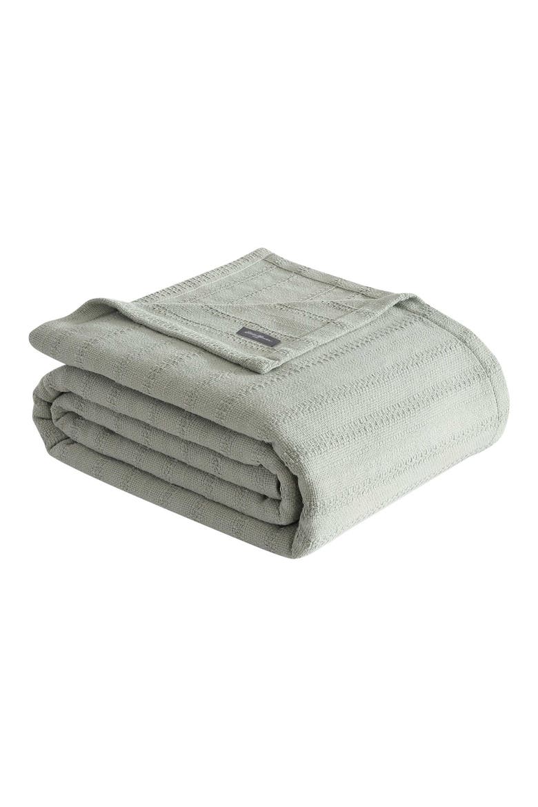 Variegated Weave Stripe Cotton Blanket, Main, color, GREEN
