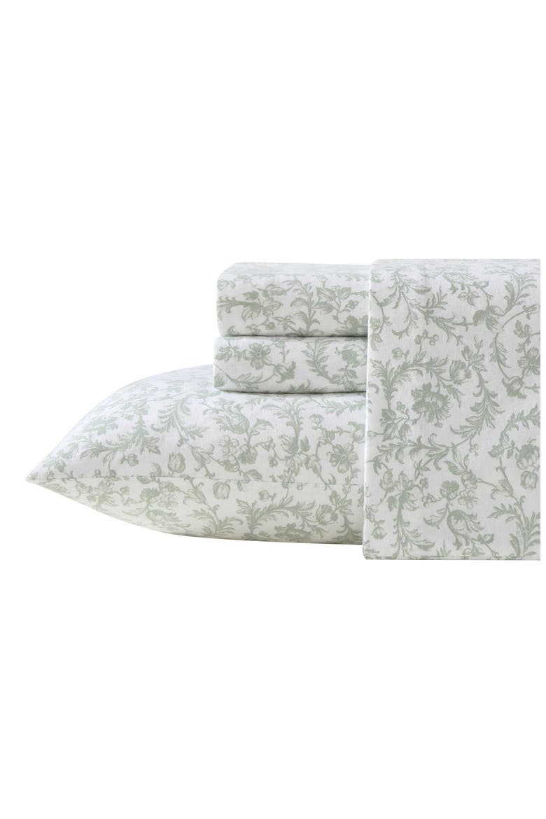 Brinna Floral Cotton Flannel Sheet Set, Main, color, LIGHT GREEN