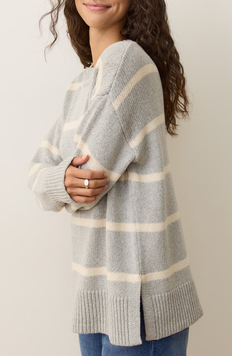 Marine Layer Berkeley Oversize Crewneck Wool Blend Sweater, Alternate, color, Fog Stripe