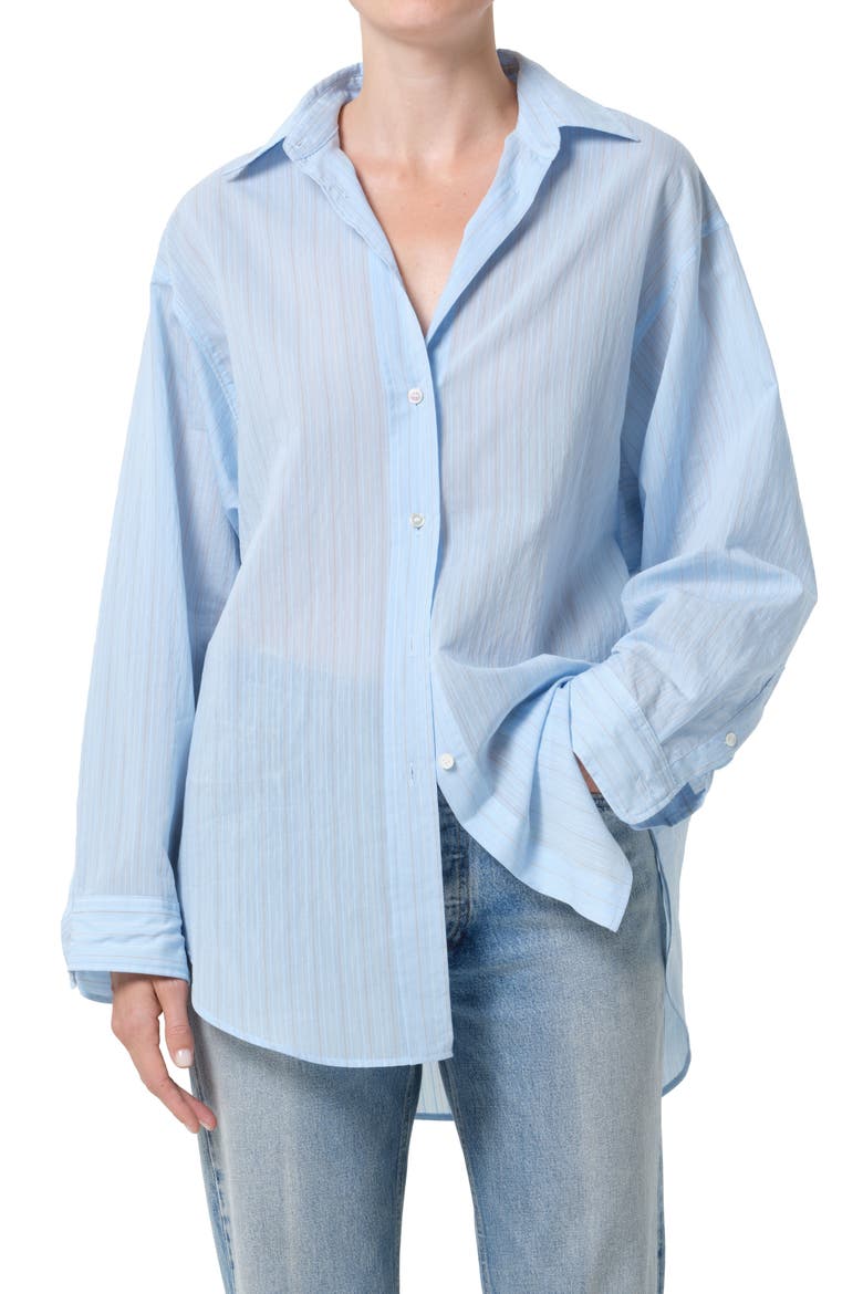 Sona Pinstripe Oversize Button-Up Shirt, Main, color, FONTANA STRIPE POWDER BLUE