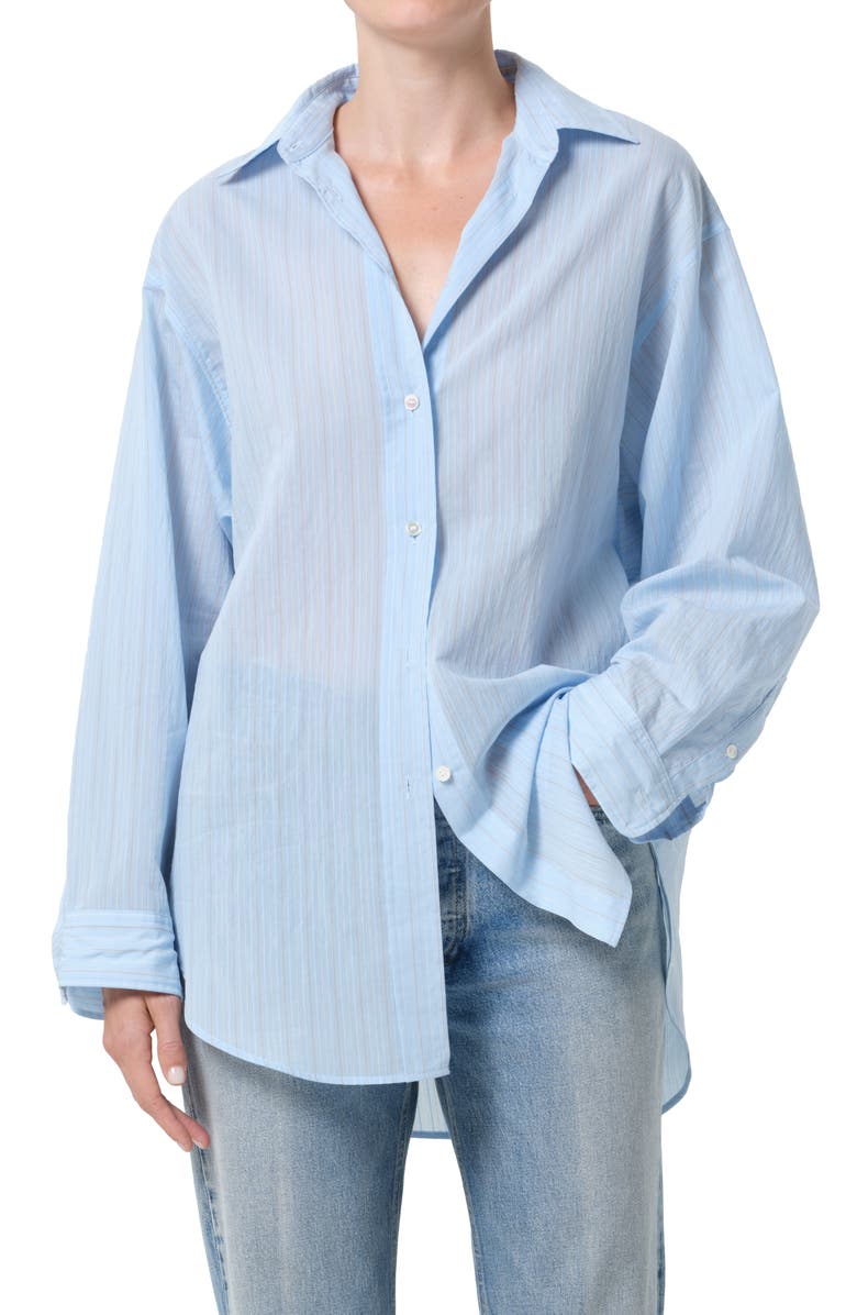 AGOLDE Sona Pinstripe Oversize Button-Up Shirt, Main, color, Fontana Stripe Powder Blue