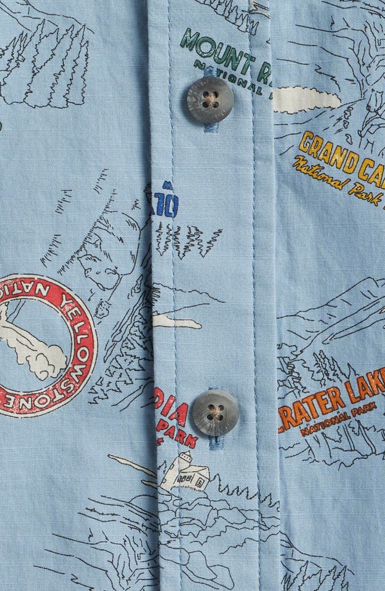 Pendleton Shoreline National Park Print Short Sleeve Cotton Button-Up Shirt, Alternate, color, National Park Blue