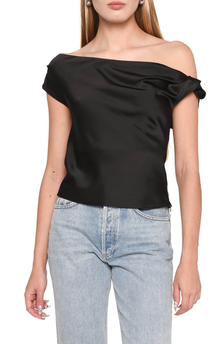 WAYF Twist One-Shoulder Satin Blouse, Main, color,