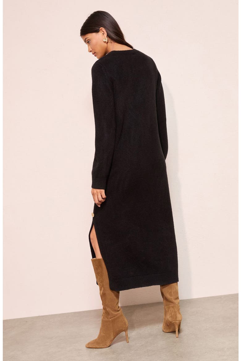 Side Button Long Sleeve Sweater Dress, Alternate, color, BLACK