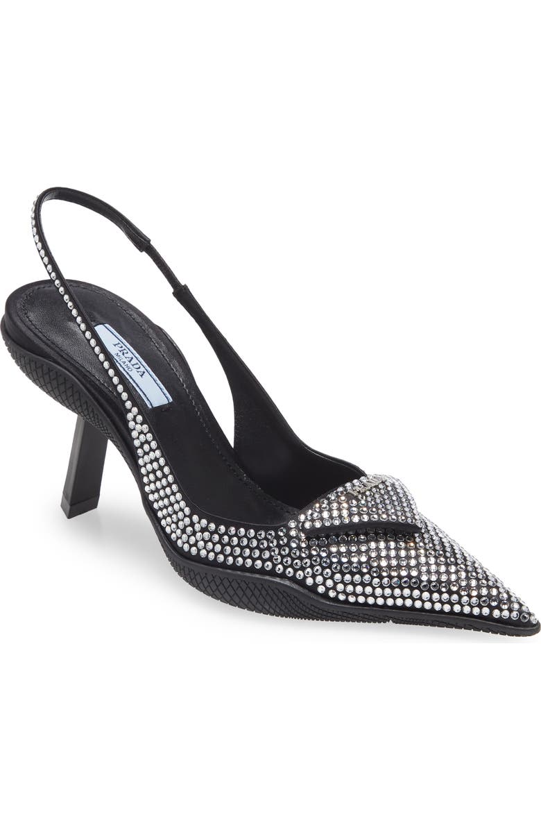 Prada Crystal Embellished Pointed Toe Slingback Pump, Main, color,