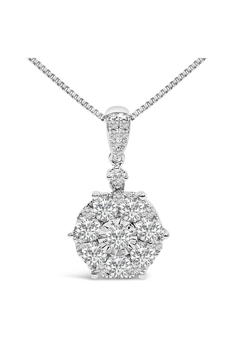 14K White Gold 1 1/5 Cttw Diamond Composite Cluster Pendant Necklace, Main, color, White