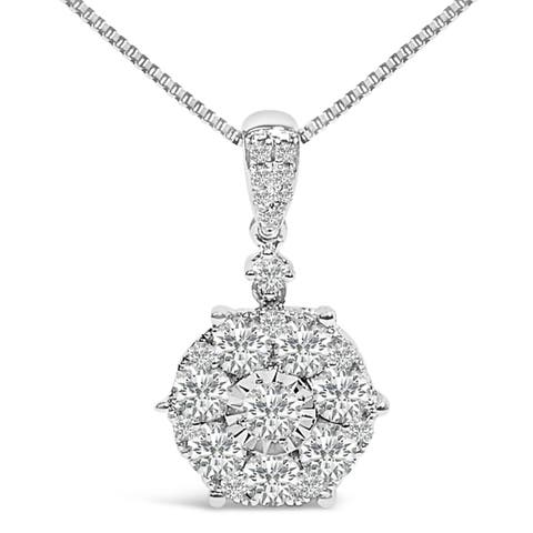 14K White Gold 1 1/5 Cttw Diamond Composite Cluster Pendant Necklace