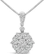 Haus of Brilliance 14K White Gold 1 1/5 Cttw Diamond Composite Cluster Pendant Necklace