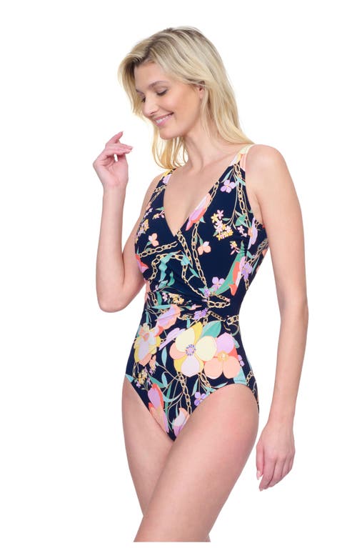 Gottex Memories Of Capri V-neck Surplice One Piece In Black Multi