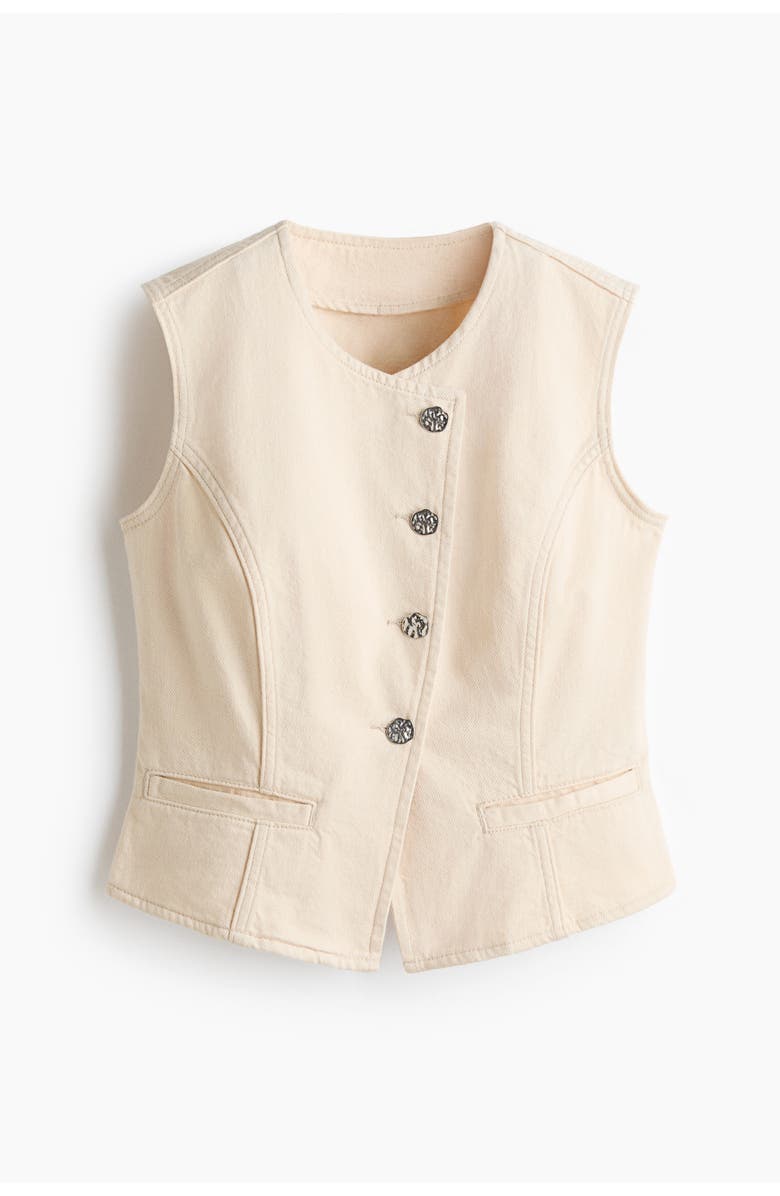H&M Hammered-button Twill Waistcoat, Main, color, Cream