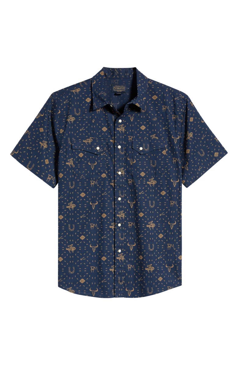 Pendleton Laramie Horseshoe Print Short Sleeve Snap-Up Western Shirt, Main, color, 