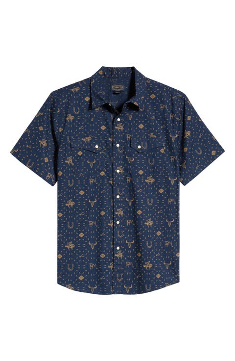 Laramie Horseshoe Print Short Sleeve Snap-Up Western Shirt