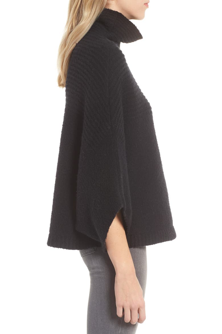 Rib Knit Turtleneck Poncho, Alternate, color, BLACK