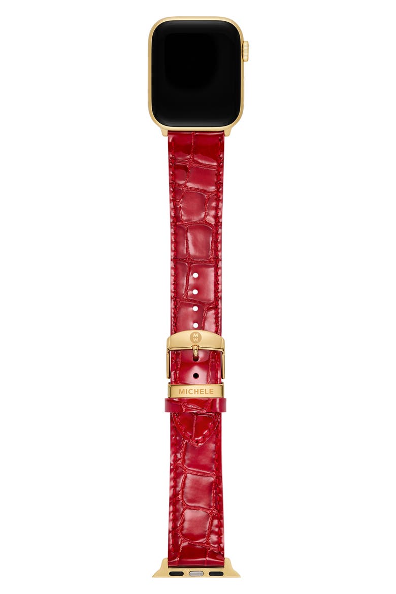 Croc Embossed Leather 20mm Apple Watch® Watchband, Alternate, color, RED