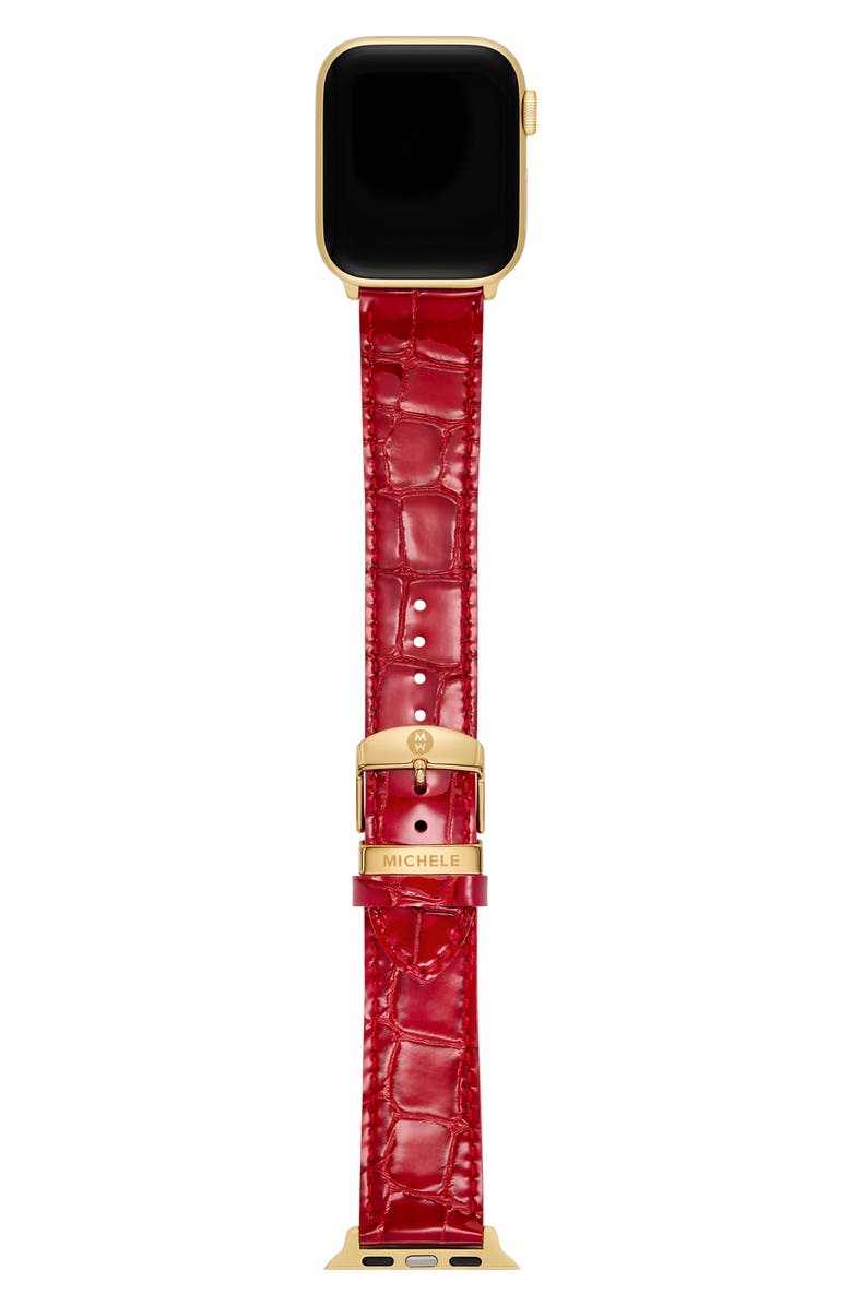 MICHELE Croc Embossed Leather 20mm Apple Watch<sup>®</sup> Watchband, Alternate, color, Red