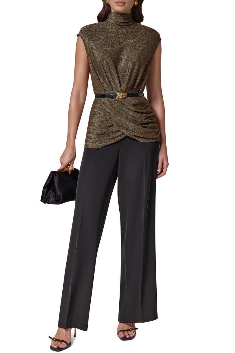 Metallic Mock Neck Top with Belt, Alternate, color, BLACK/ GOLD