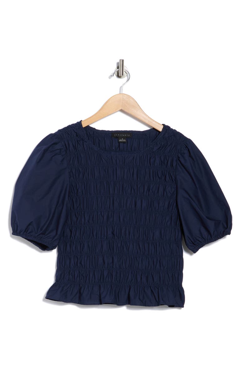 Sanctuary Nanette Puff Sleeve Smocked Crop Top, Alternate, color, Blue Violet