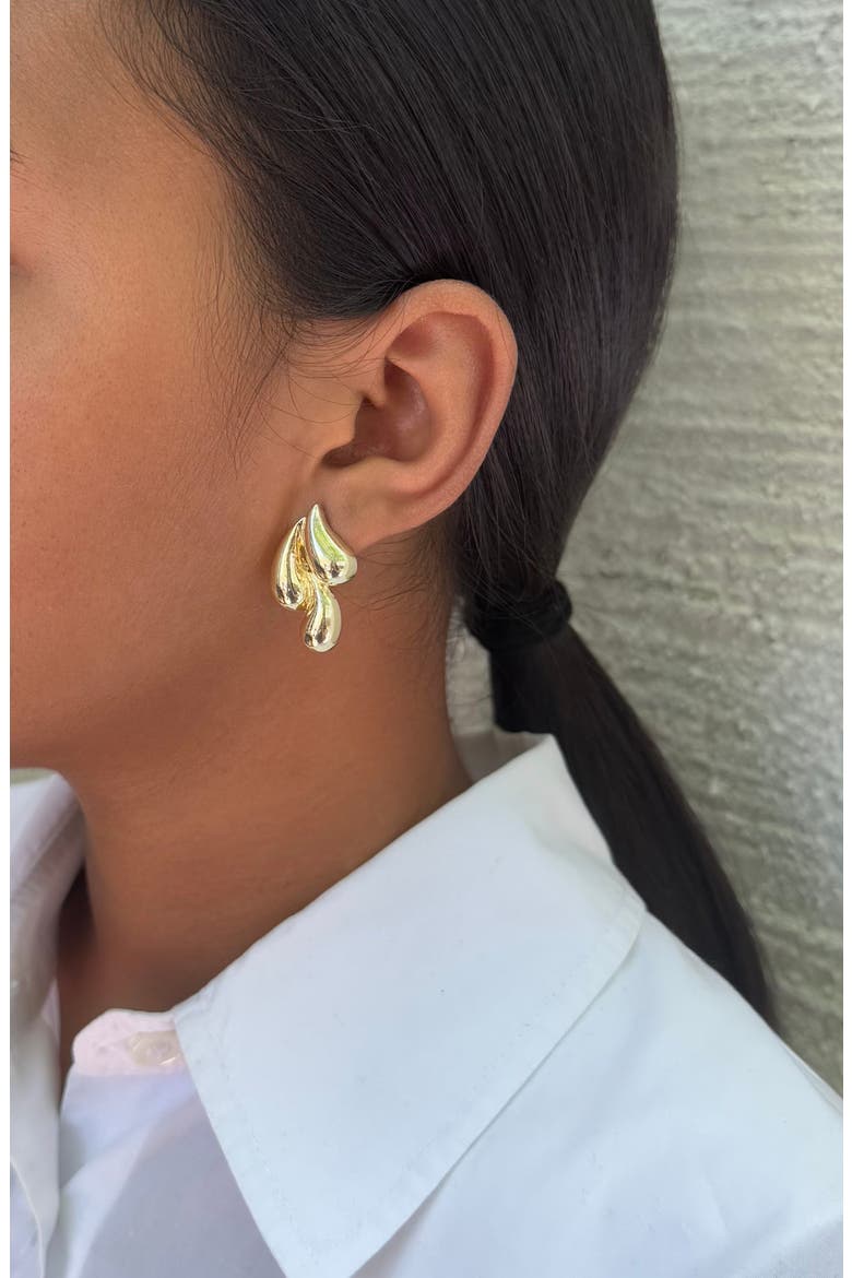 Triple Teardrop Stud Earrings, Alternate, color, GOLD