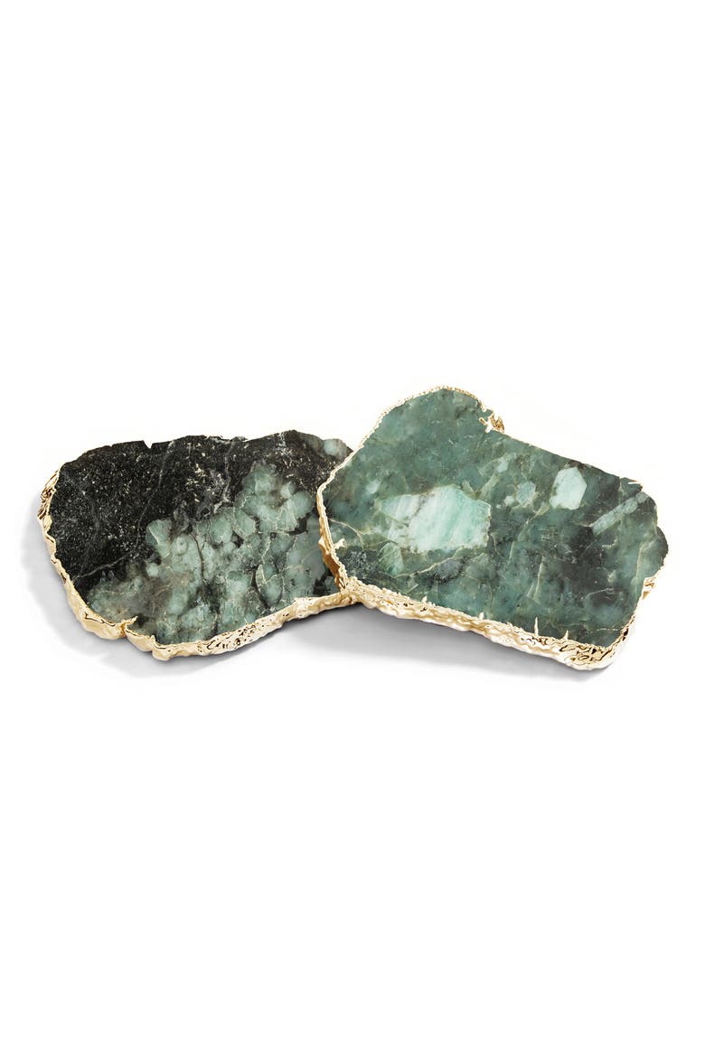 Kivita Set of 2 Gold Plated Coasters, Main, color, GREEN AND GOLD