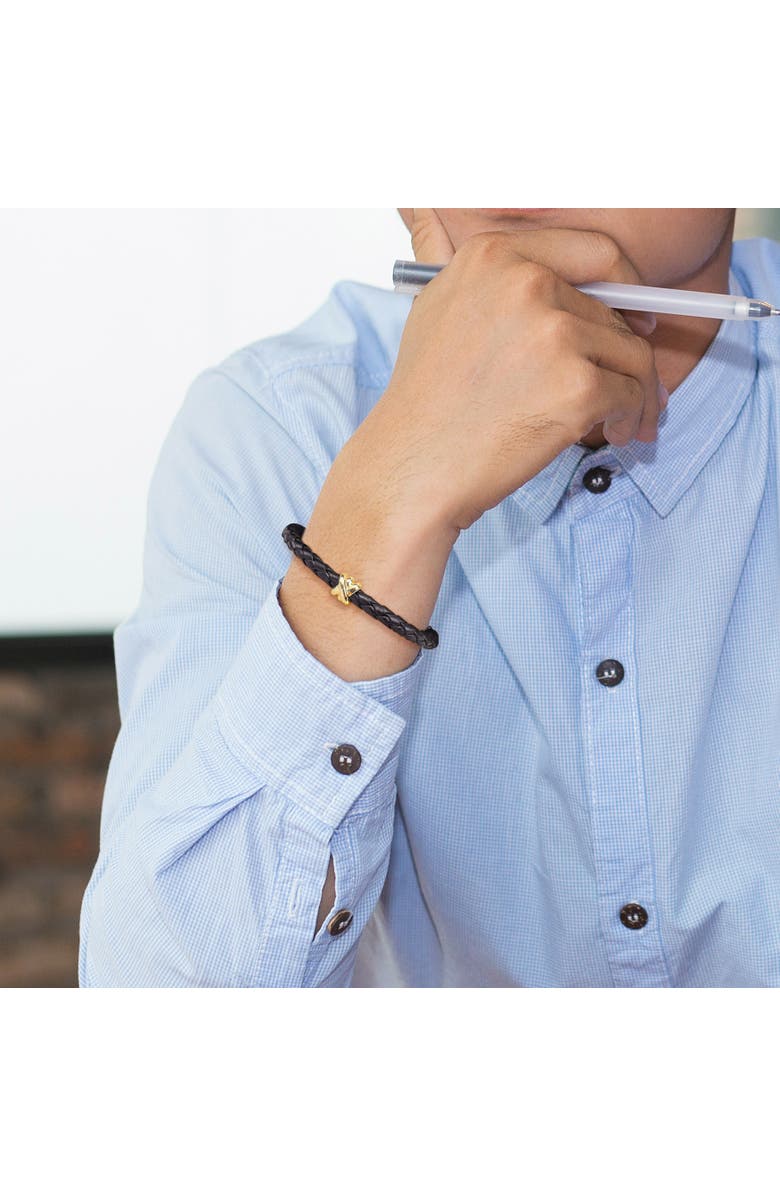 Julianna B. Crossover Motif Black Leather Cord Bracelet 14k, Alternate, color,