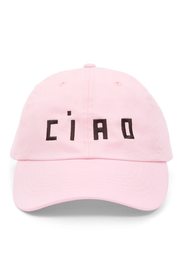 Ciao Embroidered Baseball Cap, Alternate, color, LIGHT PINK