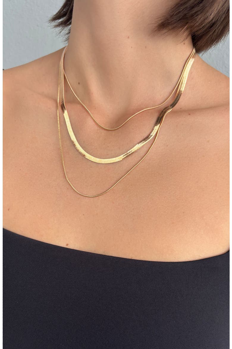 18k Goldplated Three Strand Layered Necklace, Main, color, GOLD