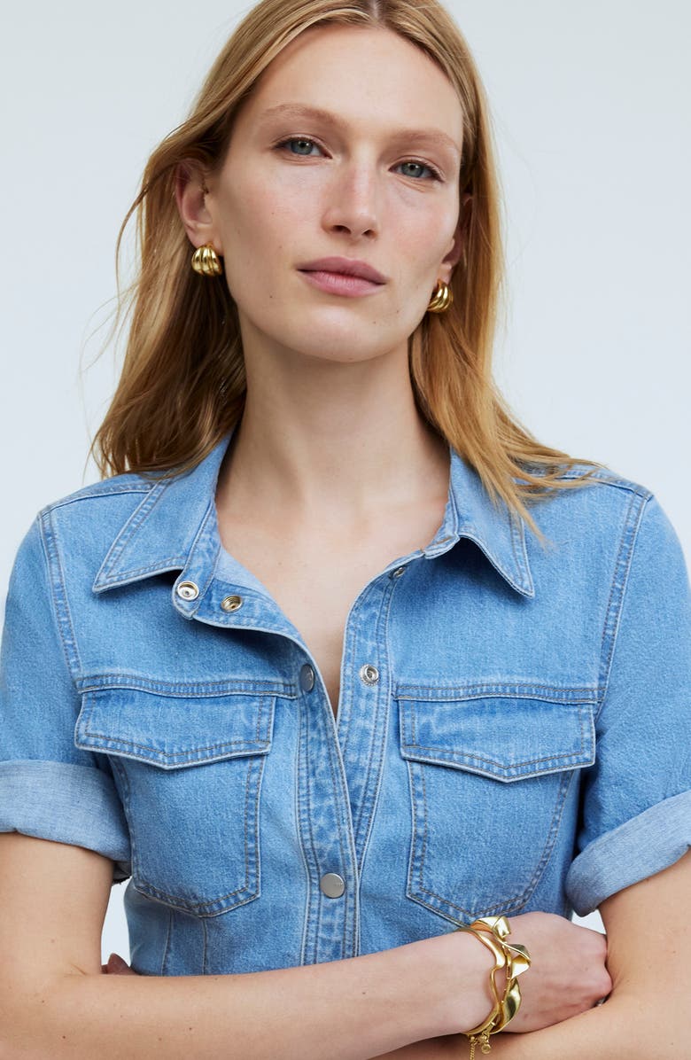 Madewell Seamed Denim Mini Shirtdress, Alternate, color, 