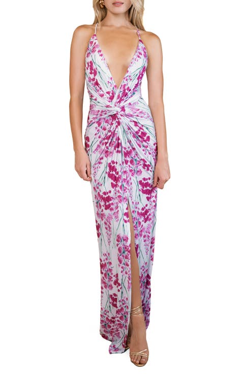 Pixie Plunge Neck Twist Front Gown