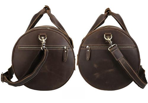 Steel Horse Leather The Wainwright Weekender | Round Vintage Leather Weekender In Dark Brown