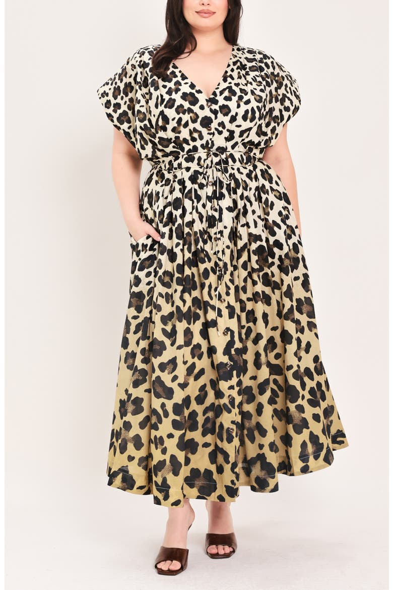 Leopard Print Cotton Midi Dress, Alternate, color, NEUTRAL MULTI