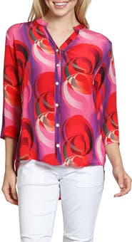 APNY Mixed Stripe Mandarin Collar Button-Up Shirt